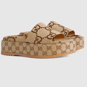 Gucci Women's Beige Logo Platform Sandals